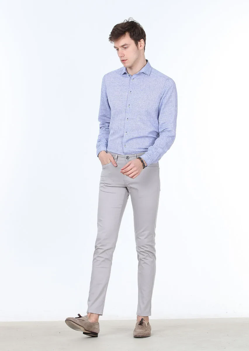 Grey Weaving Slim Fit Casual Cotton Blended Trousers - 2
