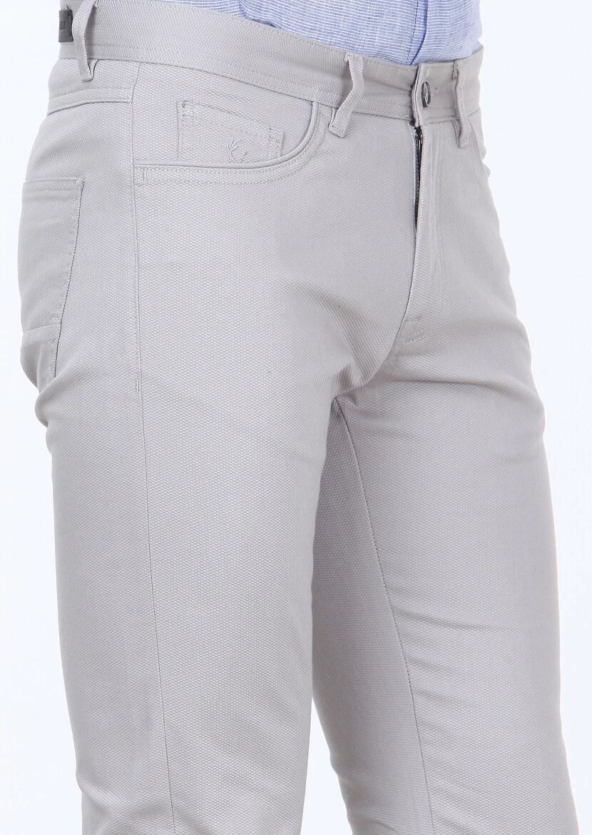 Grey Weaving Slim Fit Casual Cotton Blended Trousers - 3