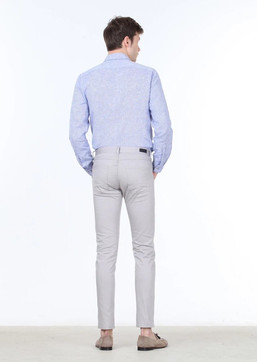 Grey Weaving Slim Fit Casual Cotton Blended Trousers - 4