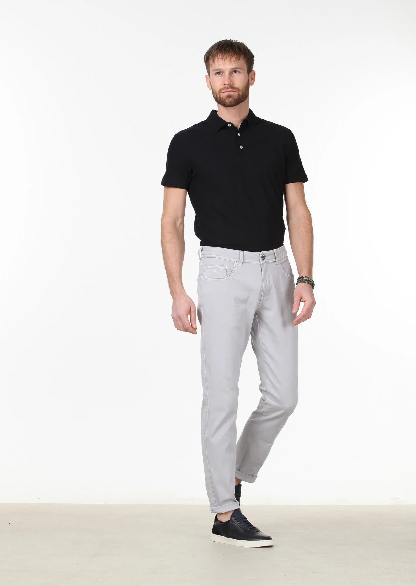Grey Weaving Slim Fit Casual Cotton Blended Trousers 