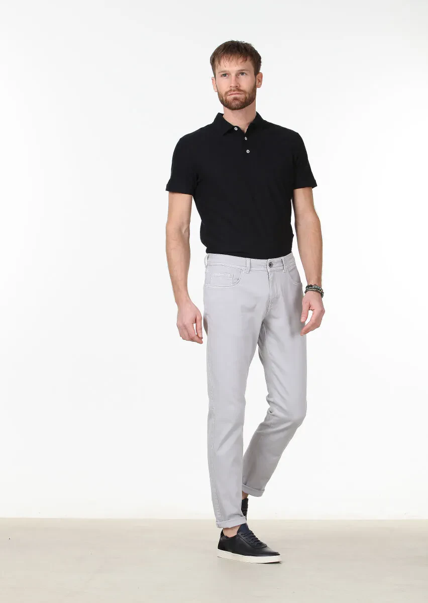 Grey Weaving Slim Fit Casual Cotton Blended Trousers - 2