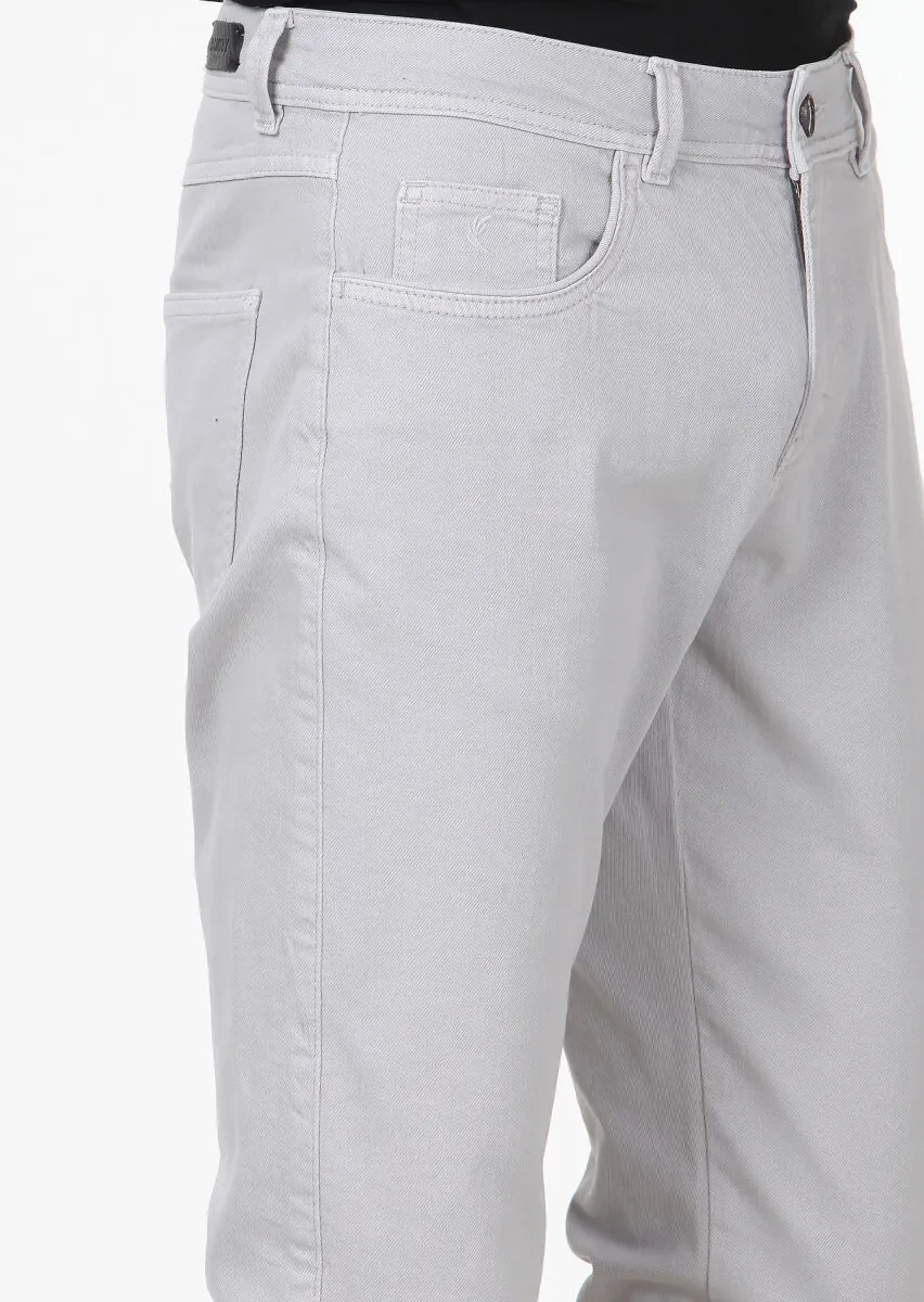 Grey Weaving Slim Fit Casual Cotton Blended Trousers - 3