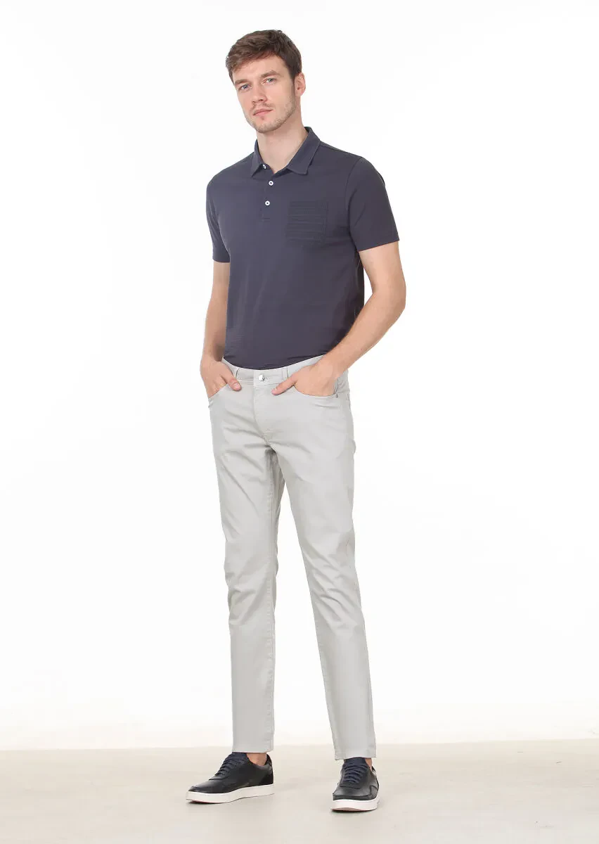 Grey Weaving Slim Fit Casual Cotton Blended Trousers - 2