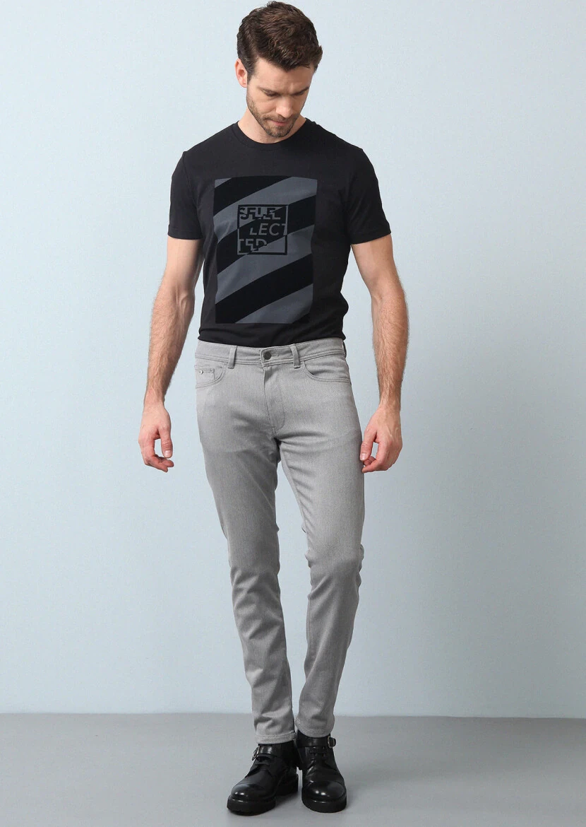 Grey Weaving Slim Fit Casual Cotton Blended Trousers - 1