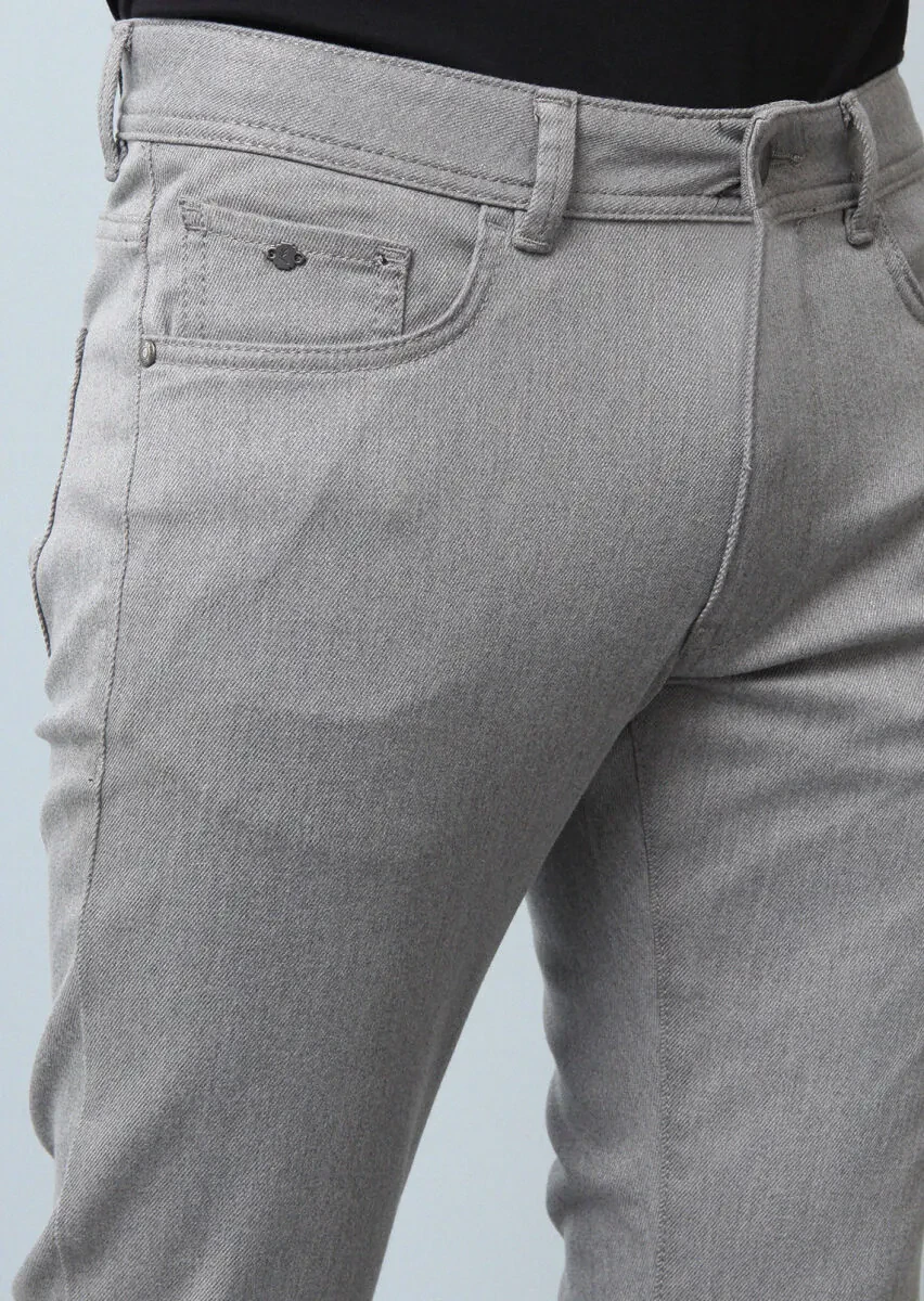 Grey Weaving Slim Fit Casual Cotton Blended Trousers - 3