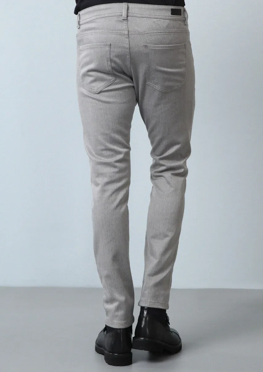 Grey Weaving Slim Fit Casual Cotton Blended Trousers - 5
