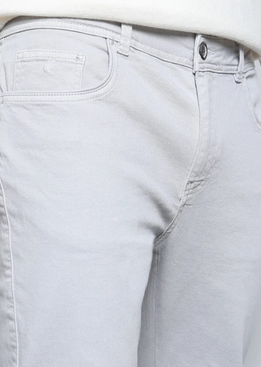 Grey Weaving Slim Fit Casual Cotton Blended Trousers - 3