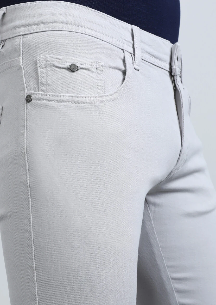 Grey Weaving Slim Fit Casual Cotton Blended Trousers - 4