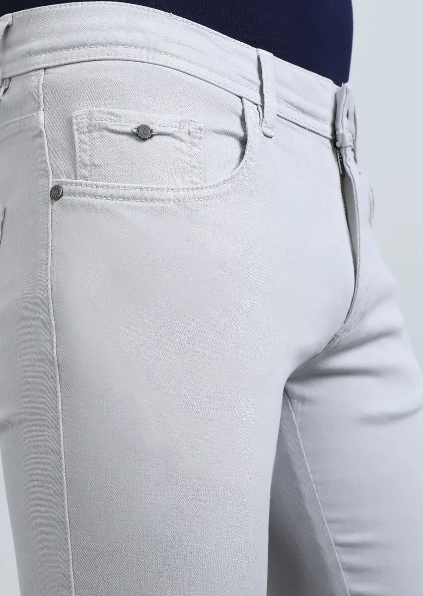 Grey Weaving Slim Fit Casual Cotton Blended Trousers - 4