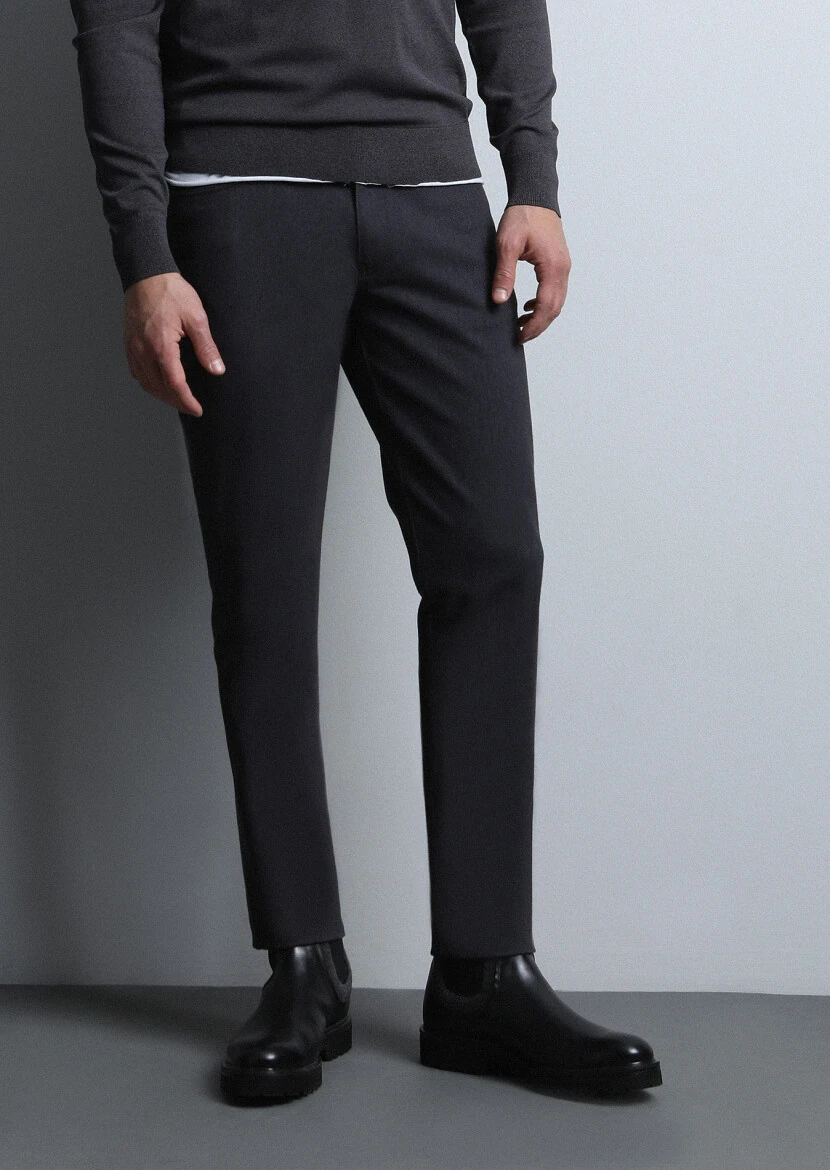 Grey Weaving Slim Fit Casual Cotton Blended Trousers 
