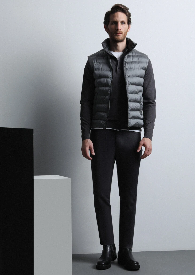 Grey Weaving Slim Fit Casual Cotton Blended Trousers - 3