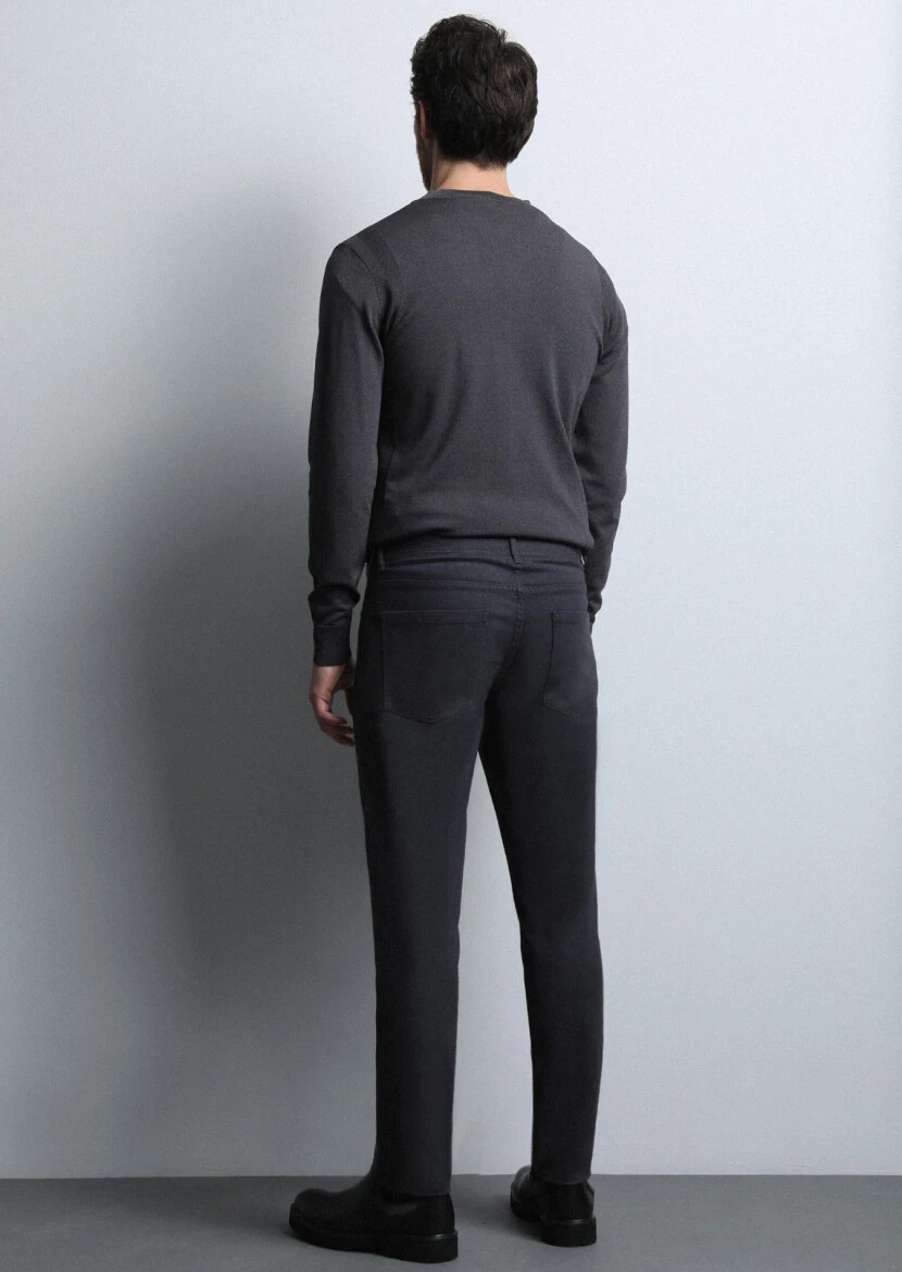 Grey Weaving Slim Fit Casual Cotton Blended Trousers - 5