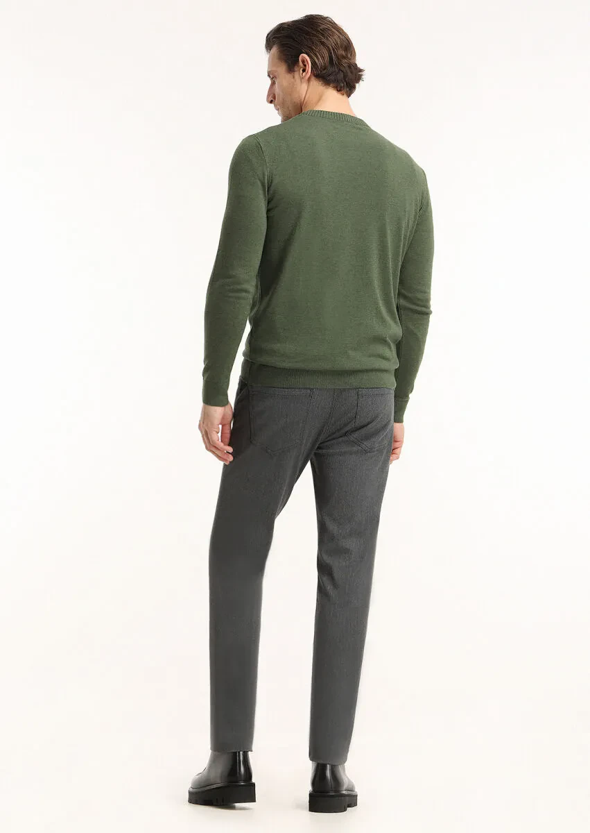 Grey Weaving Slim Fit Casual Cotton Blended Trousers - 4