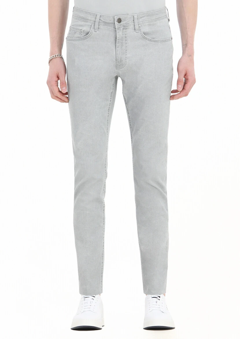 Grey Weaving Slim Fit Casual Cotton Blended Trousers 