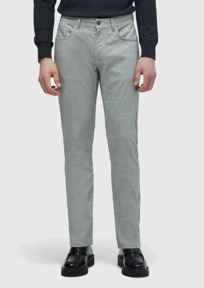 Grey Weaving Slim Fit Casual Cotton Blended Trousers 
