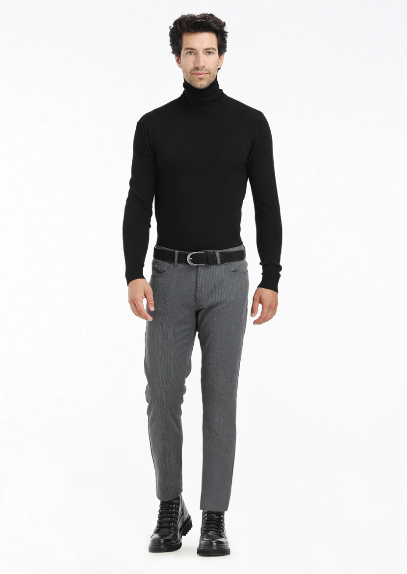 Grey Weaving Slim Fit Casual Trousers - RAMSEY