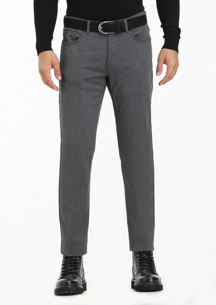 Grey Weaving Slim Fit Casual Trousers - RAMSEY