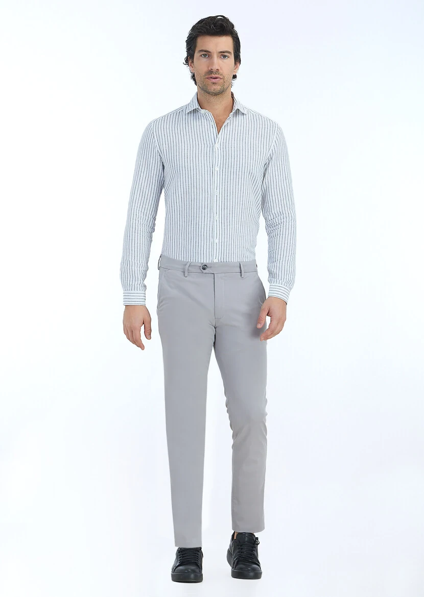 Grey Weaving Slim Fit Casual Trousers - 1