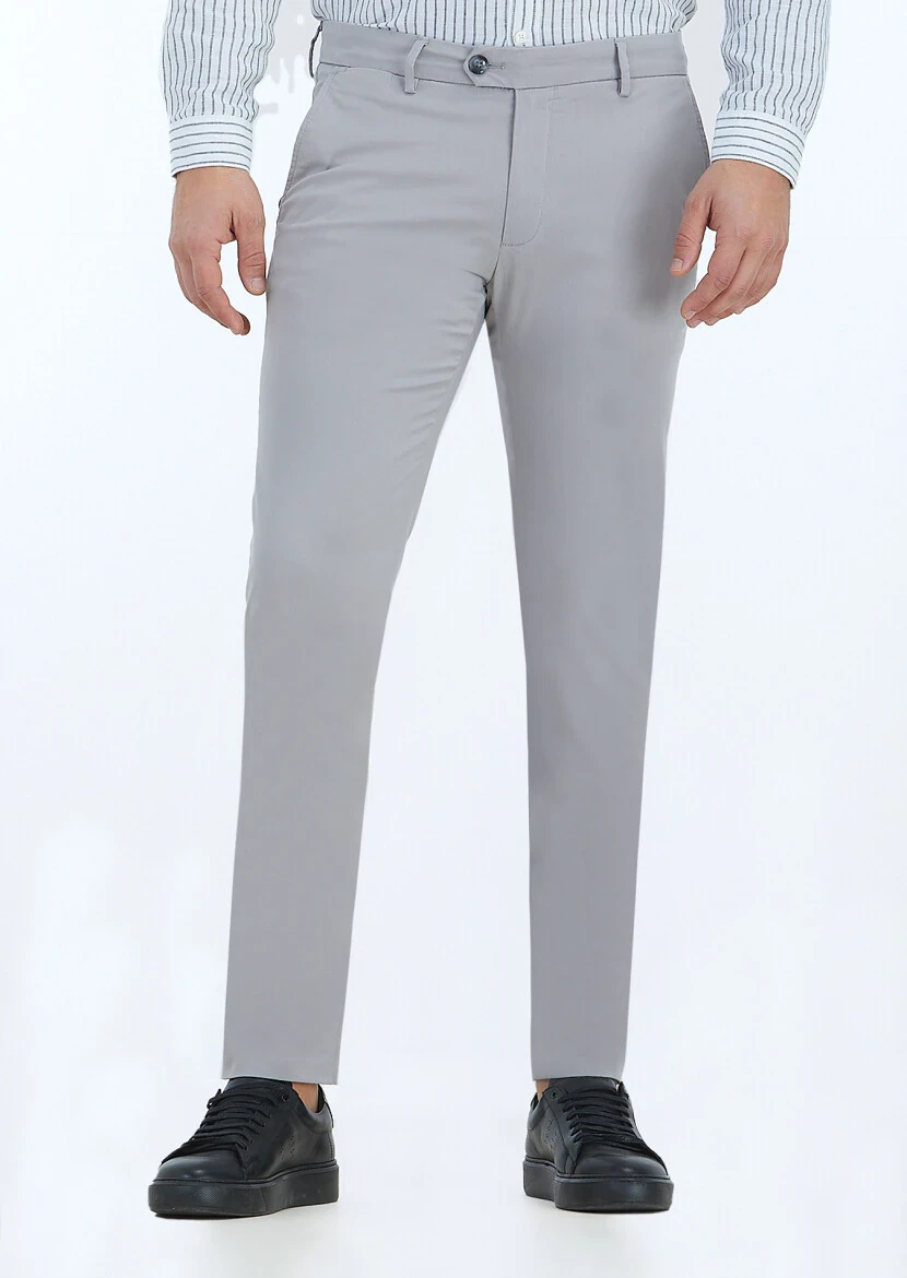 Grey Weaving Slim Fit Casual Trousers 