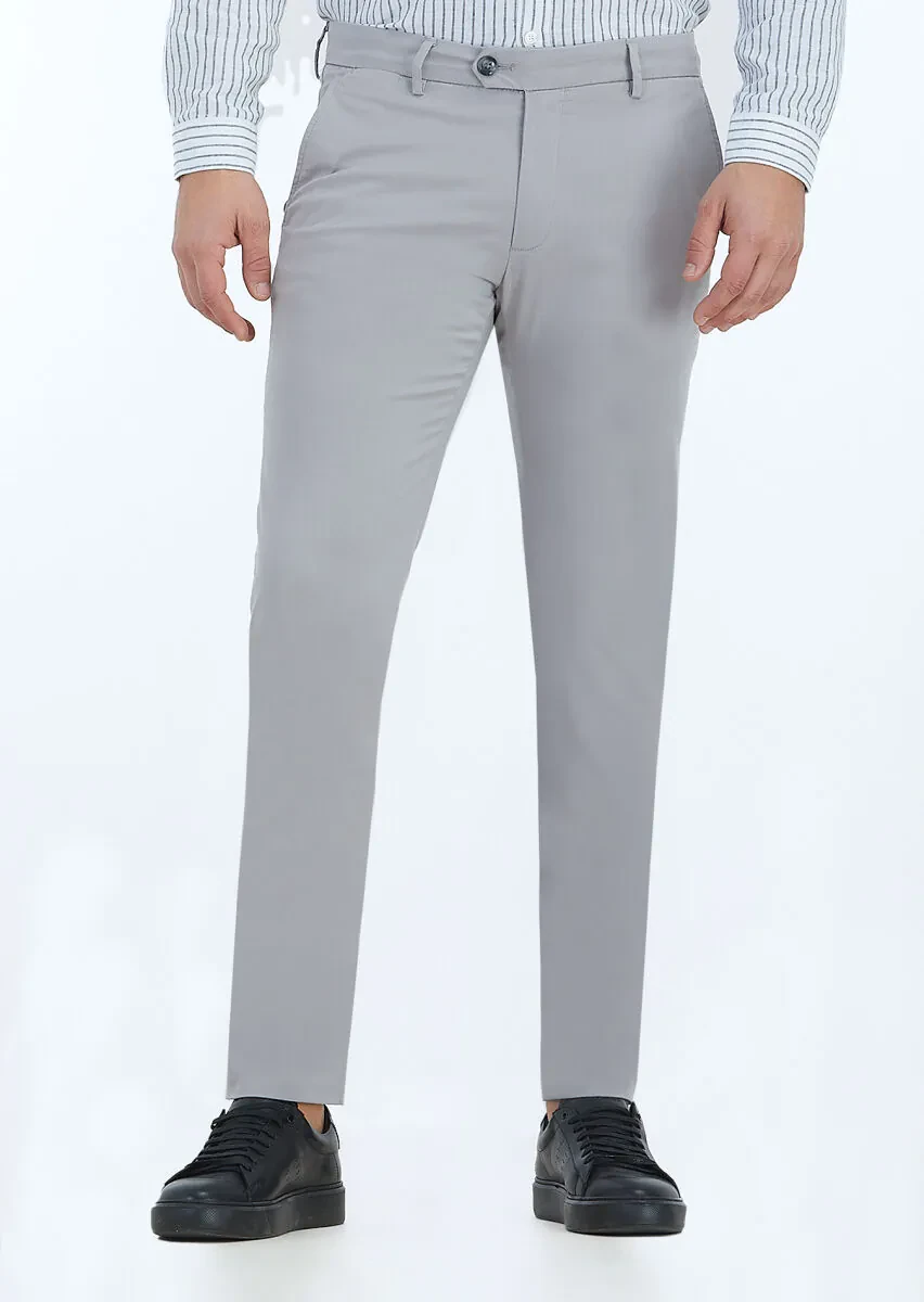 Grey Weaving Slim Fit Casual Trousers - 2