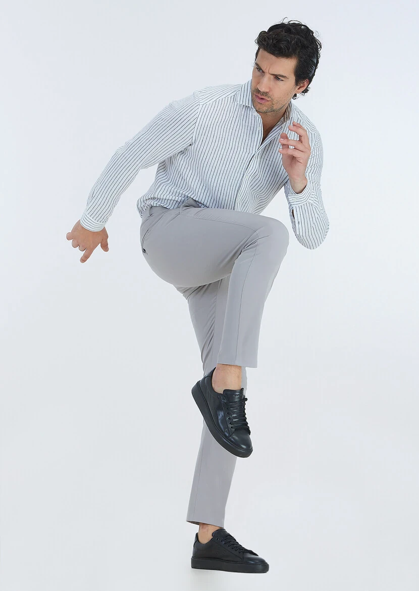 Grey Weaving Slim Fit Casual Trousers - 6