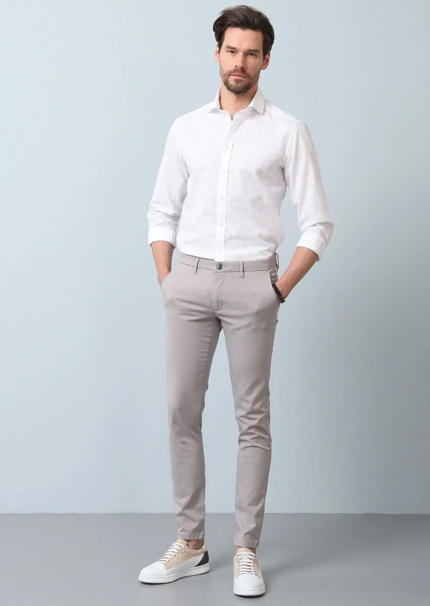 Grey Weaving Slim Fit Smart Casual Trousers - 3
