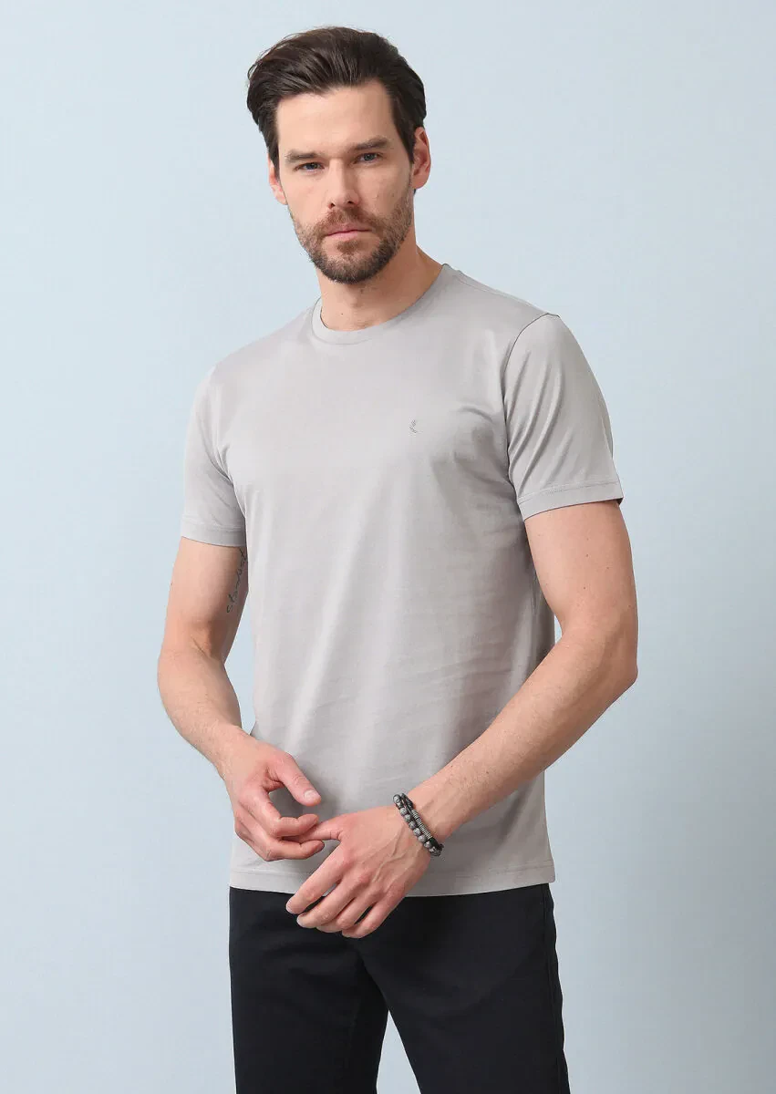 Gri %100 Pamuk T-Shirt - 1