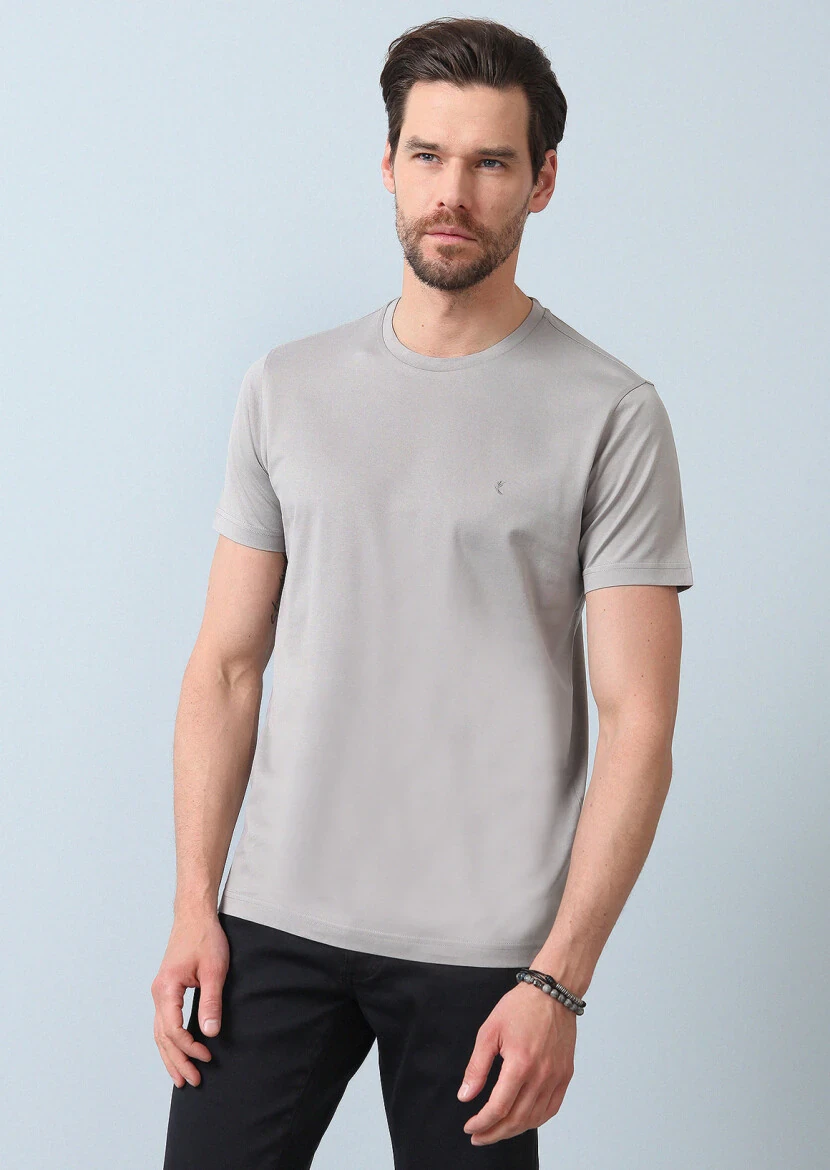 Gri %100 Pamuk T-Shirt - 5
