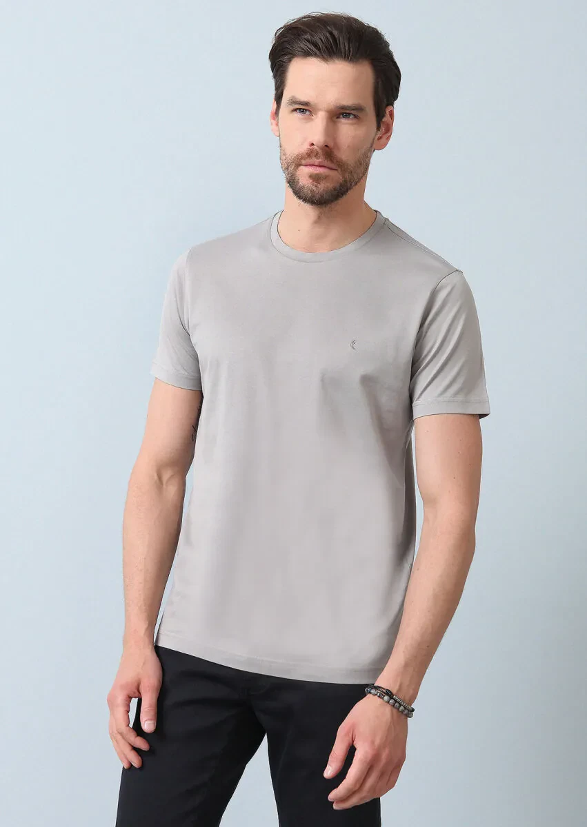 Gri %100 Pamuk T-Shirt - 5