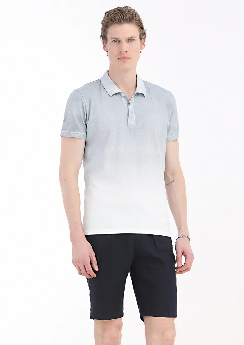 Gri Baskılı Polo Yaka %100 Pamuk T-Shirt - 2