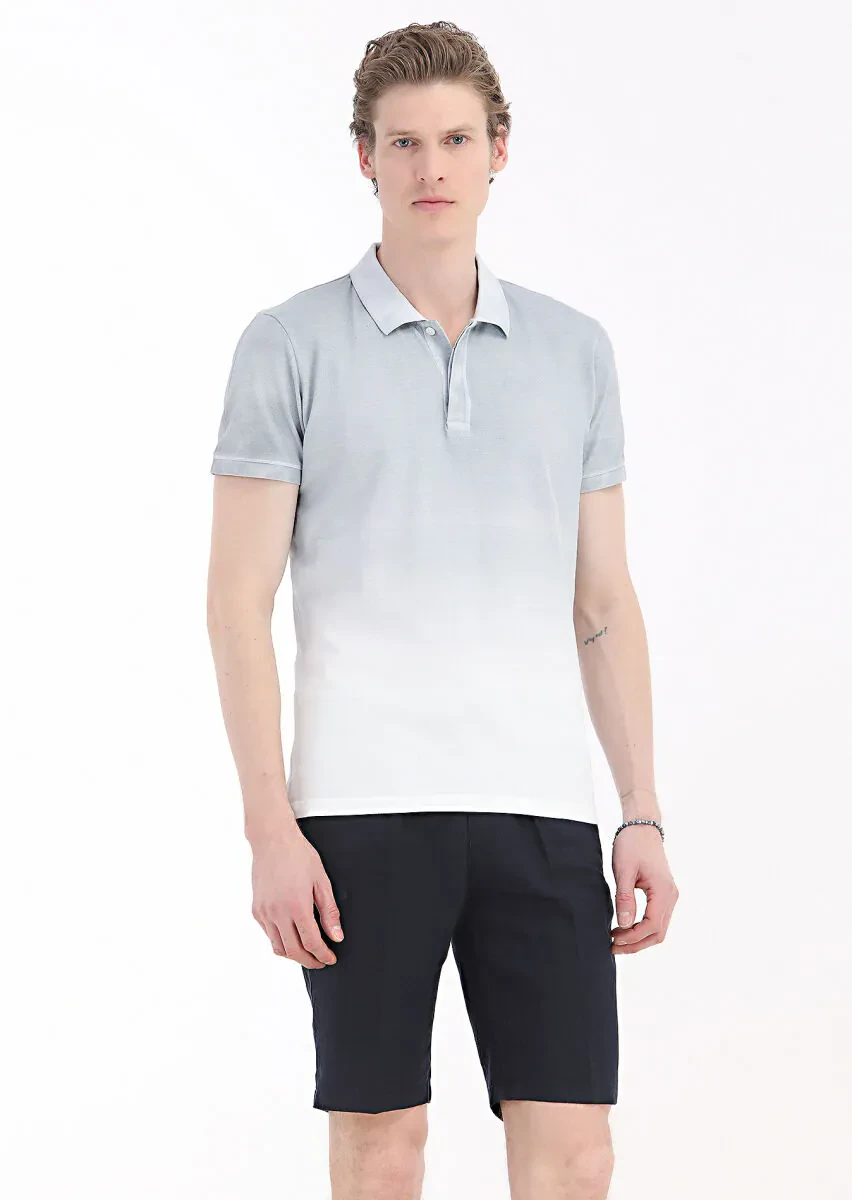 Gri Baskılı Polo Yaka %100 Pamuk T-Shirt - 2