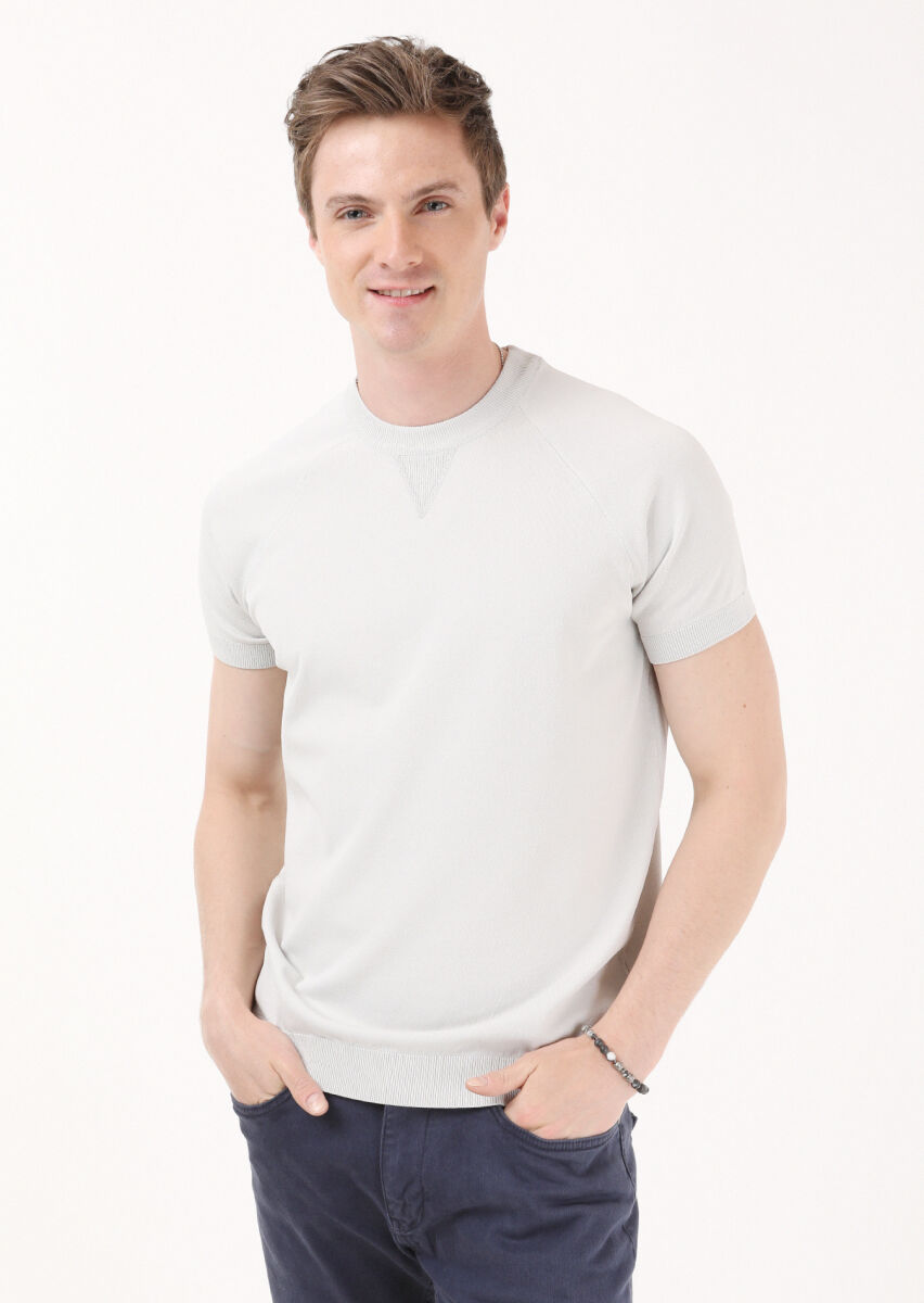 Gri Bisiklet Yaka Jakarlı Triko - 3