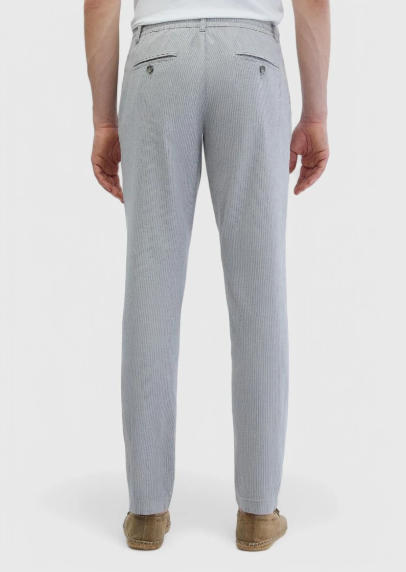 Gri Çizgili Dokuma Jogging Fit Casual Pamuk Karışımlı Pantolon - 6