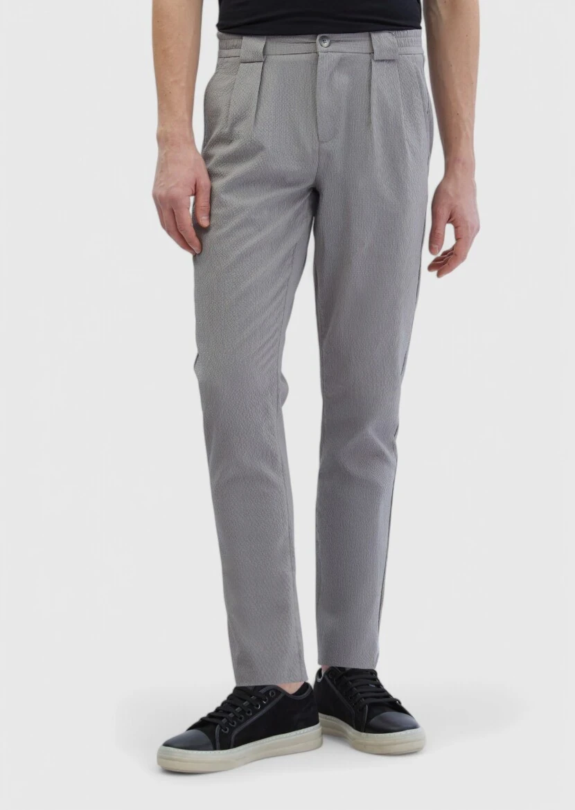 Gri Çizgili Dokuma Jogging Fit Casual Pantolon - RAMSEY