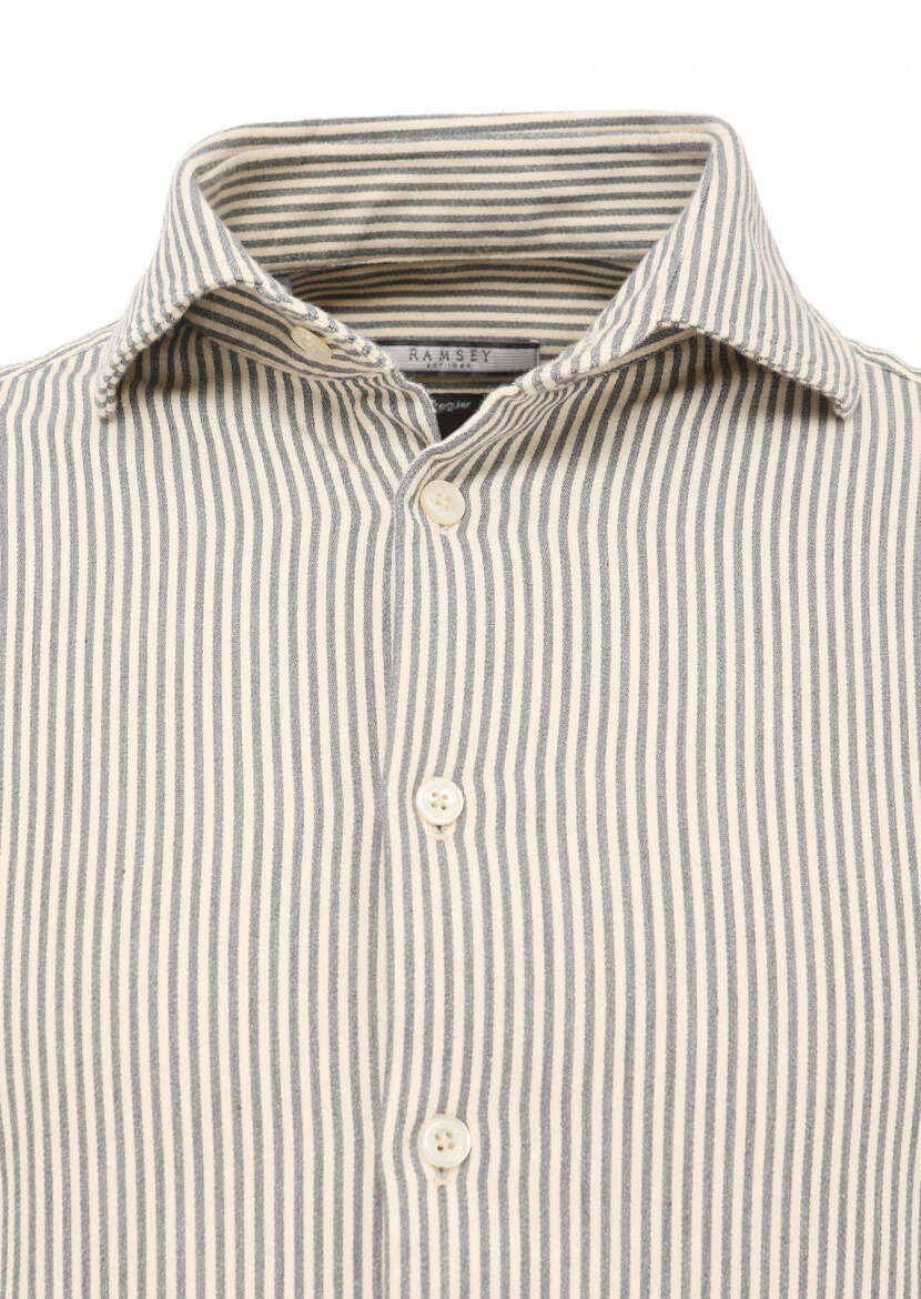 Gri Çizgili Regular Fit Dokuma Casual Pamuk Karışımlı Gömlek - 2