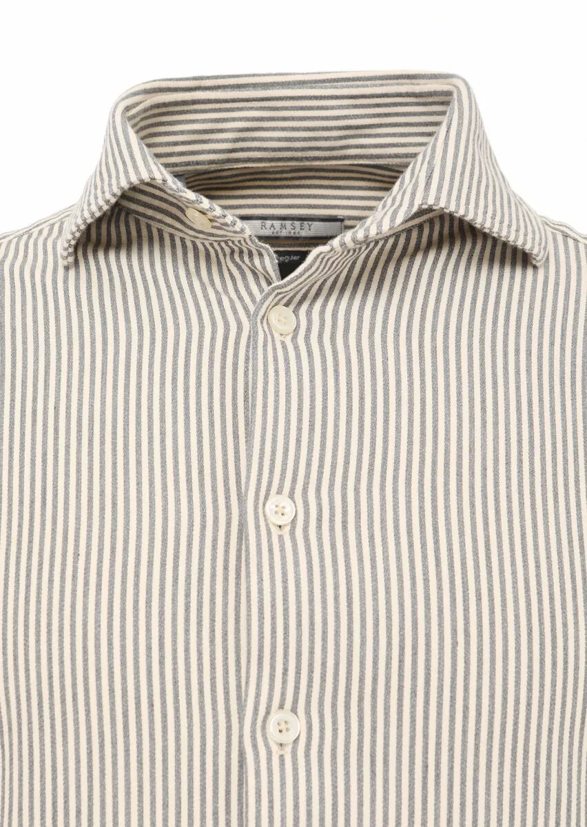 Gri Çizgili Regular Fit Dokuma Casual Pamuk Karışımlı Gömlek - 2