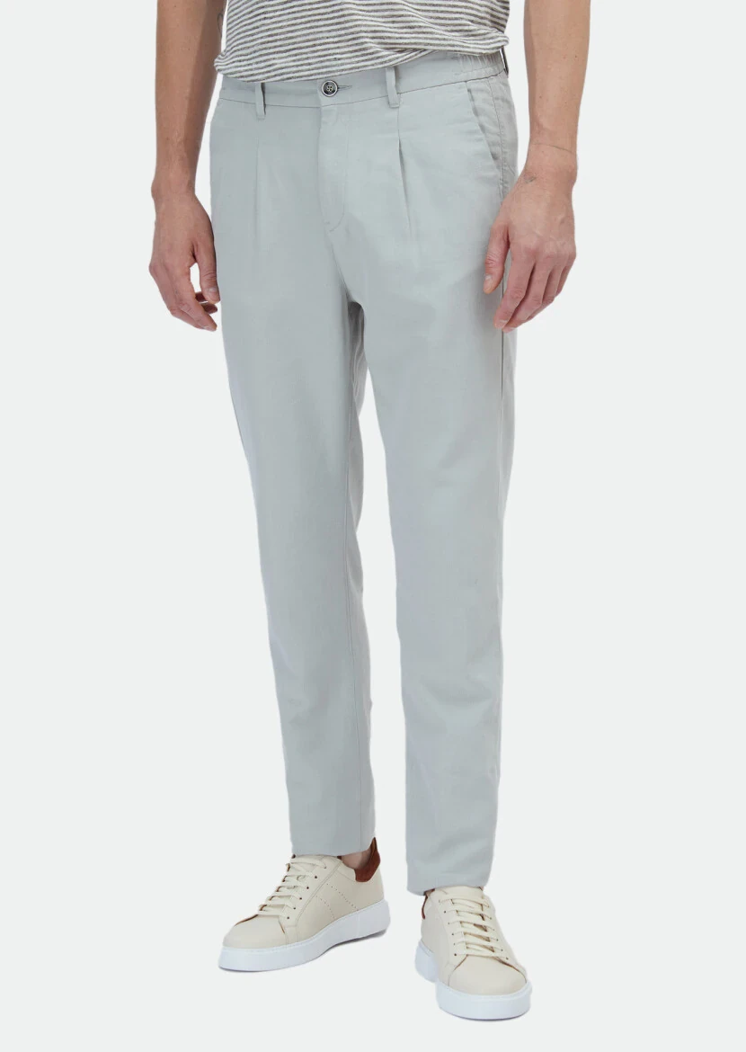 Gri Desenli Dokuma Jogging Fit Casual Pamuk Karışımlı Pantolon 