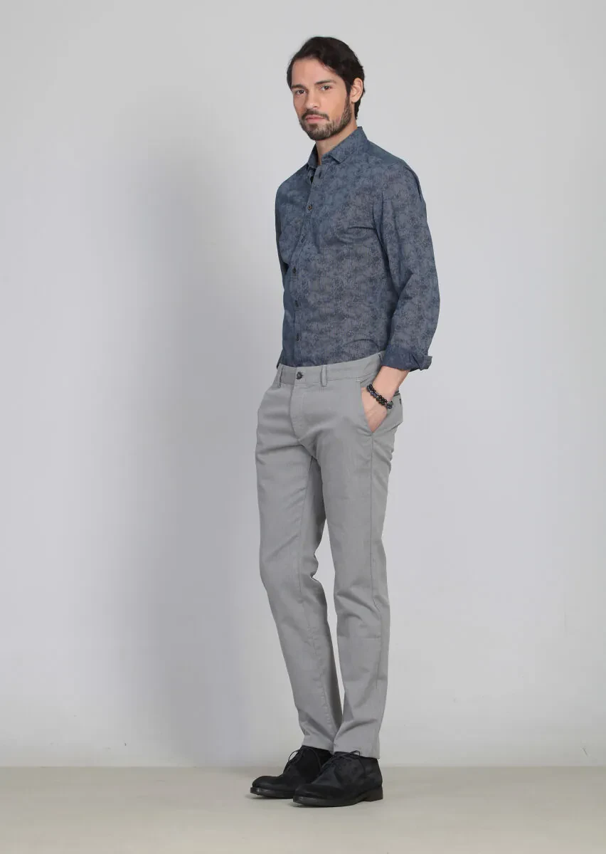 Gri Desenli Dokuma Regular Fit Casual Pamuk Karışımlı Pantolon - 3