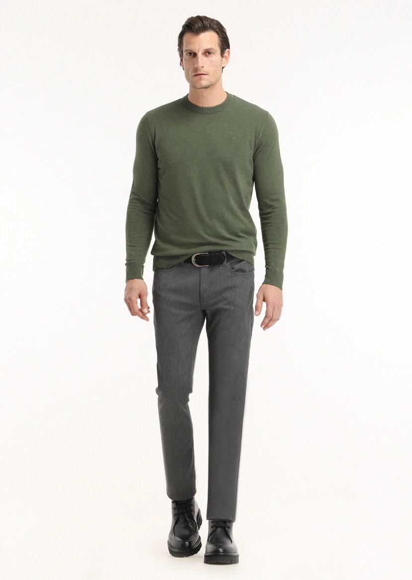 Gri Desenli Dokuma Slim Fit Casual Pamuk Karışımlı Pantolon - 1