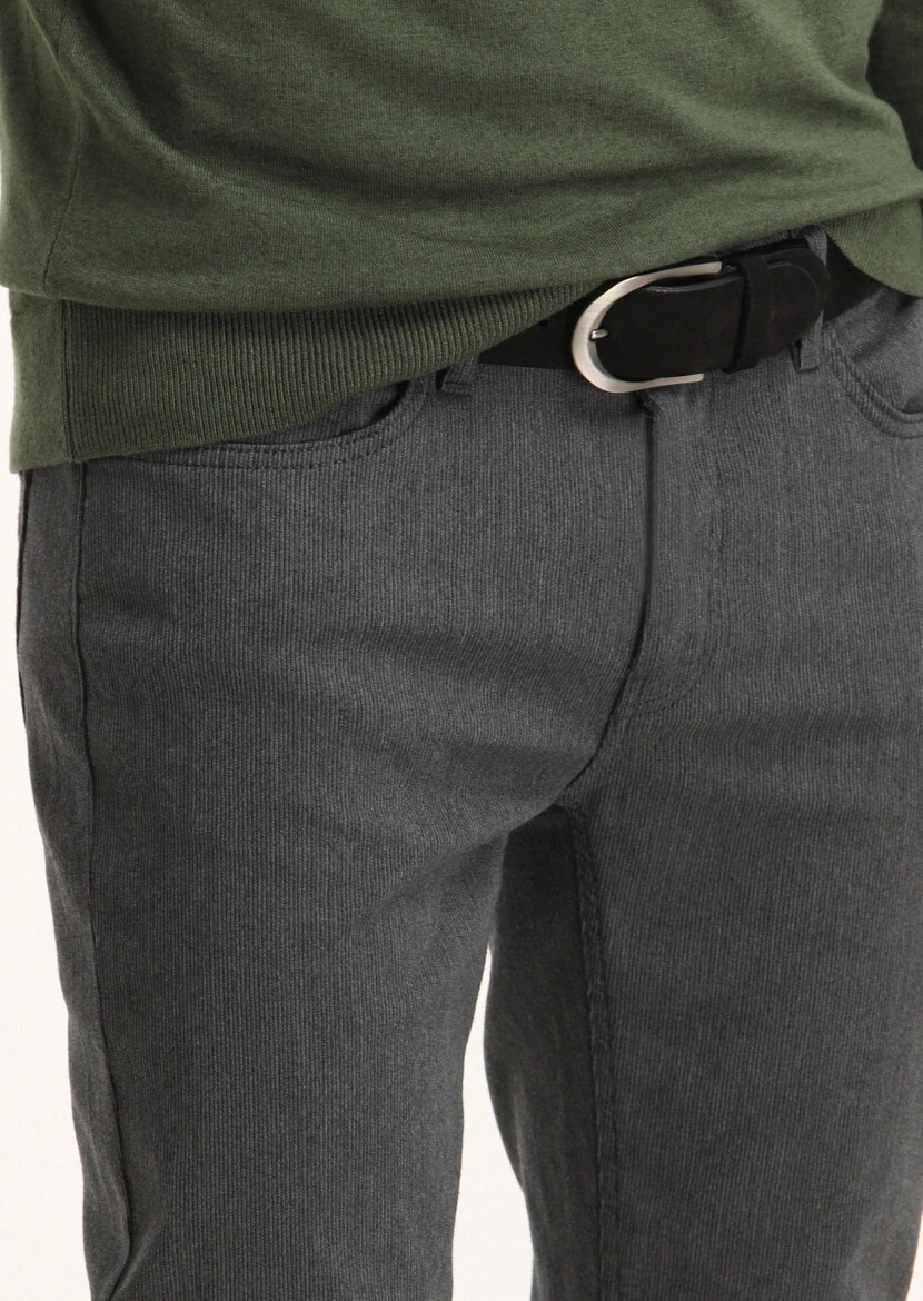 Gri Desenli Dokuma Slim Fit Casual Pamuk Karışımlı Pantolon - 3