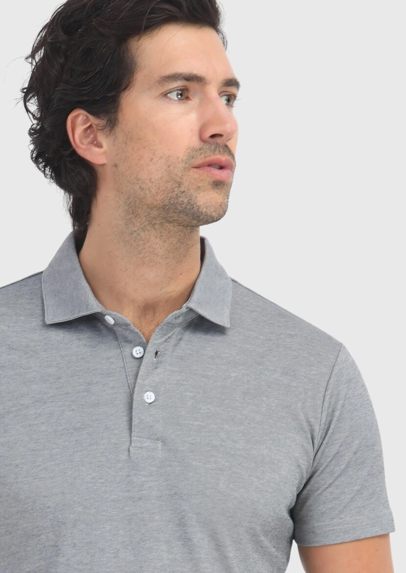 Gri Desenli Polo Yaka Pamuk Karışımlı T-Shirt - 3