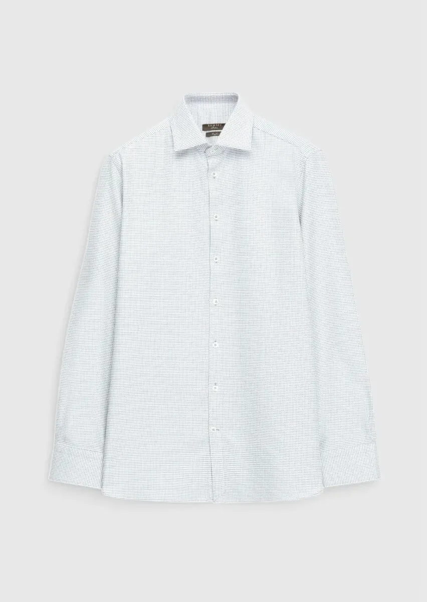 Gri Desenli Regular Fit Dokuma Klasik %100 Pamuk Gömlek - 1