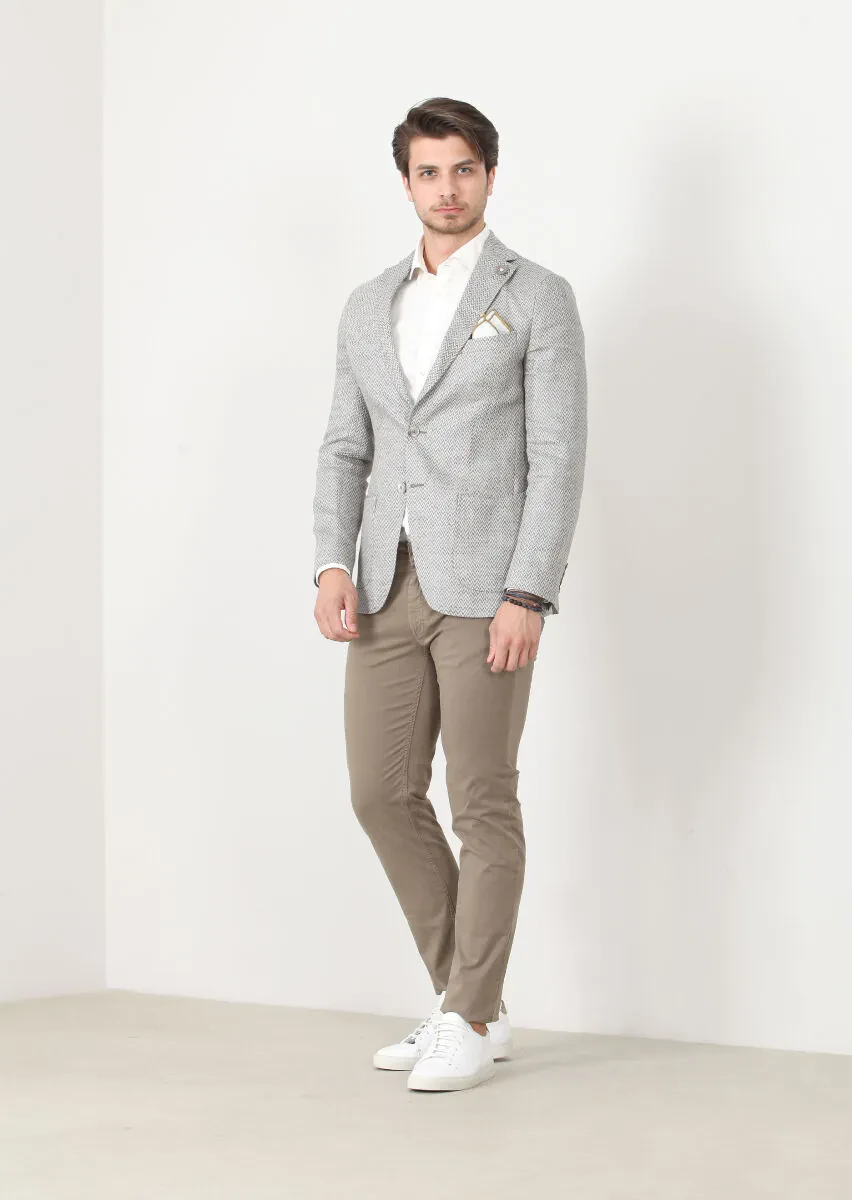 Gri Desenli Shirt Shoulder-slim Fit %100 Keten Ceket - 3