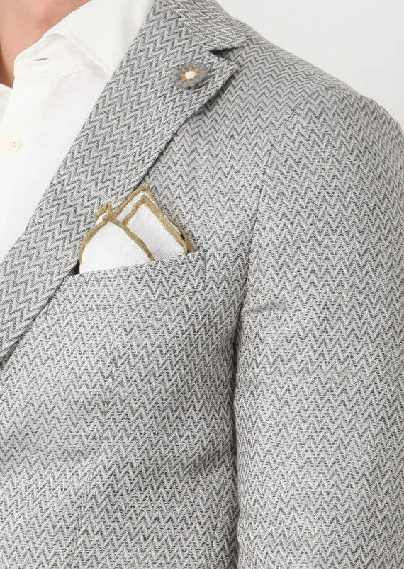 Gri Desenli Shirt Shoulder-slim Fit %100 Keten Ceket - 4