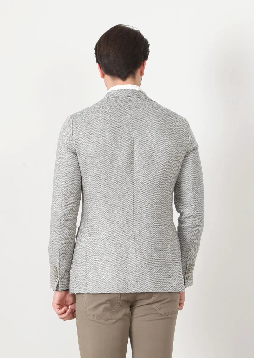 Gri Desenli Shirt Shoulder-slim Fit %100 Keten Ceket - 5