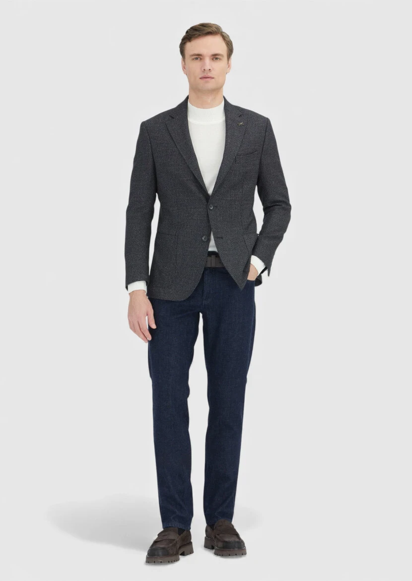 Gri Desenli Yün Karışımlı Ceket - RAMSEY