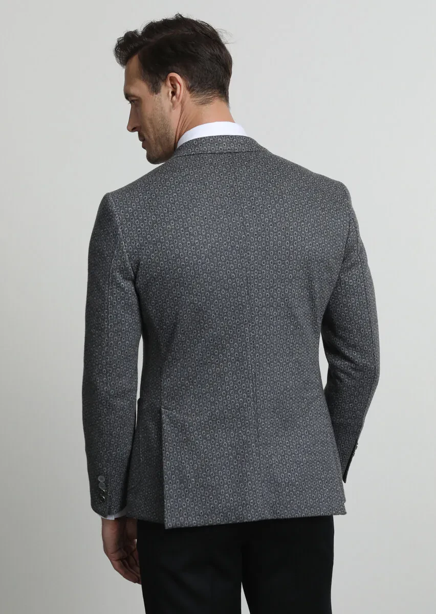 Gri Desenli Zeroweight Slim Fit Pamuk Karışımlı Örme Ceket - 4