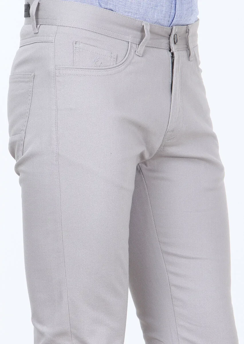 Gri Dokuma Slim Fit Casual Pamuk Karışımlı Pantolon - 3