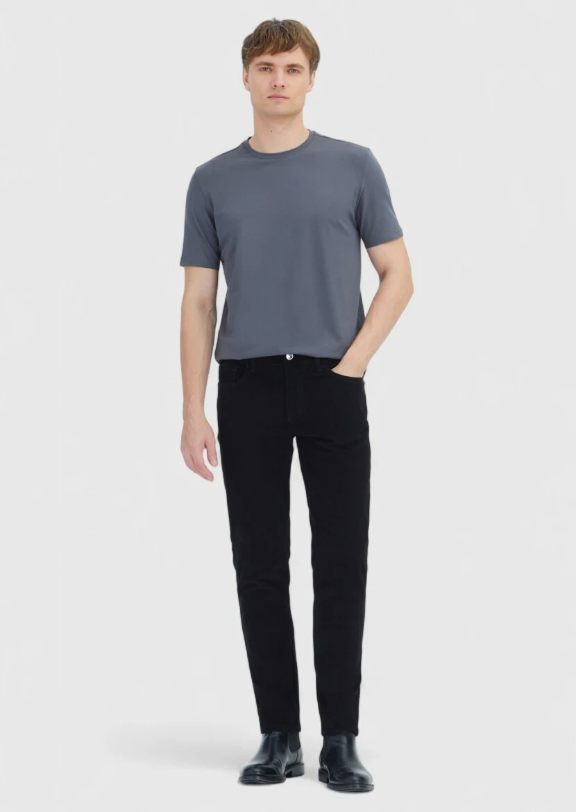 Gri Düz Bisiklet Yaka Pamuk Karışımlı T-Shirt - RAMSEY