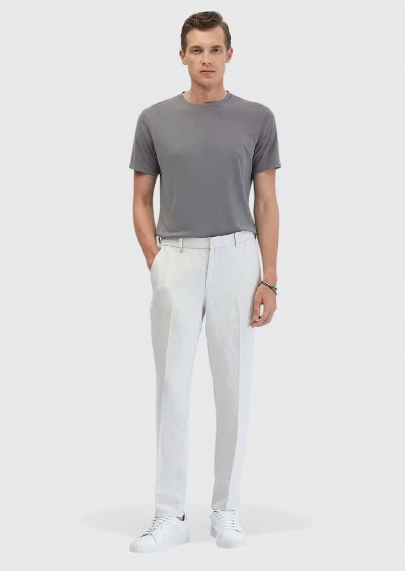 Gri Düz Bisiklet Yaka T-Shirt - 2